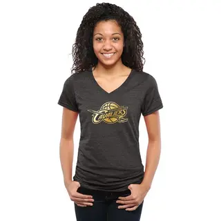 Cleveland Cavaliers Women's Gold Collection V-Neck Tri-Blend T-Shirt - Black